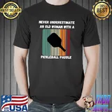 Never Underestimate Old Woman With Pickleball Paddle Retro Premium T-Shirt