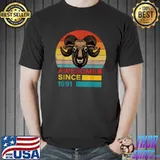 Nice Goat 1991 Birthday Funny Vintage Goat Retro Sunset Dad Mom T-Shirt
