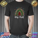 Official Funny Merry and Bright Christmas Boho Rainbow Lights Holiday T-Shirt