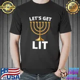 Official Hanukkah Lets Get Lit Vintage Funny Jewish Holiday T-Shirt
