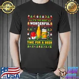 Official Its The Most Wonderful Time For A Beer Ugly Sweater Santa T-Shirt