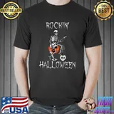 Official Retro Pumpkin Music Guitar Costume Skeleton Rockin Halloween T Shirt