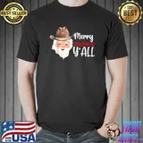 Original Santa Claus Merry Christmas Y'all Western Country Cowboy T-Shirt