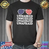 Premium American Flag PatriotTakes Unmasked Unmuzzled Unvaccinated Unafraid Shirt Unisex