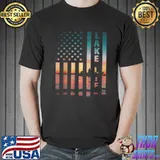 Premium Lake Life Fisherman Sunset American Flag Bass Fishing Boat T Shirt