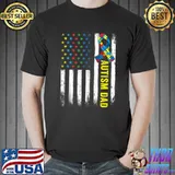 Retro American Flag Autism Dad Awareness Autistic T- Unisex
