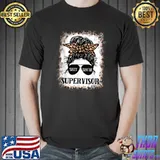 Shit Show Supervisor Tee Women Casual Messy Bun Bleached T-Shirt