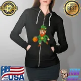 St Patricks Day Leprechaun Basketball Lucky Boys Girls Kids T-Shirt Full Zip Hooded