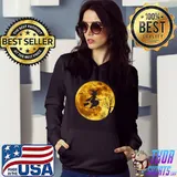 Top Halloween Flying Witch Full Moon Bats T Shirt