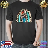 Western Boho Rainbow Turquoise Serape Cowhide Leopard Cactus T-Shirt