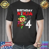 Awesome Kids 4 Years Old Kawaii Monkey Japanese 4th Birthday Ninja Premium T-Shirt
