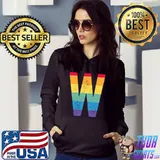 Awesome Letter W Capital Alphabet Monogram Initial Rainbow Letter W T-Shirt
