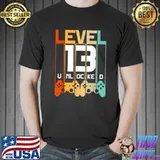 Best Level 13 Unlocked Shirt 13th Birthday Matching Video Game T-Shirt Unisex