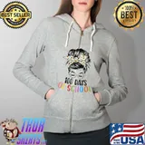 Best Teacherlife Messy Bun Hair 100 Days Of School Teacher T-Shirt Full Zip Hooded