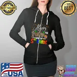 Funny Happy 100th Day Of School 5th Grade Leopard Print T- Full Zip Hooded