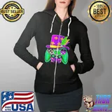 Funny MardI gras video game controller jester hat costume Full Zip Hooded