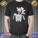 Funny Skeleton Drinking Coffee Genderfluid Pride Skull Lgbtq Ally Shirt Unisex