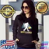 Happy Glamper Big Foot Outdoors Hiking Wildfire Campfire T-shirt