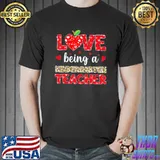Love Being Kindergarten Teacher Valentines Day Leopard Plaid T-Shirt