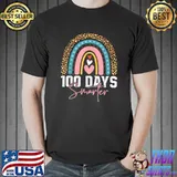 Nice 100 Days Smarter - Happy 100th Day of School Rainbow Leopard T-Shirt Unisex
