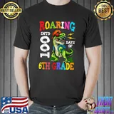 Official Dinosaur Roaring 100 Days Of 6th Grade Happy 100th Day T-Shirt Unisex