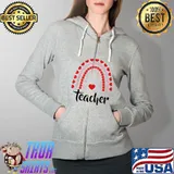 Original Boho Rainbow of Red Pink Hearts on Teachers Valentine’s Day T-Shirt Full Zip Hooded
