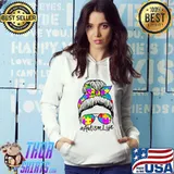 Original Messy Bun Hair Sunglasses Teacher Autism Family Kindergarten Premium T-Shirt