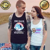 Premium 100 Days of School Narwhal Unicorn Girls 100th Day Rainbow T-Shirt Tank Top
