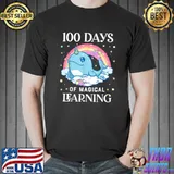 Premium 100 Days of School Narwhal Unicorn Girls 100th Day Rainbow T-Shirt Unisex