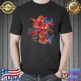 Premium Marvel Spider Man No Way Home Spider Man Trio Combat Pose T Shirt Unisex