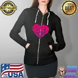 Premium Valentines Day Hearts Love Cute Graphic Print T-Shirt Full Zip Hooded