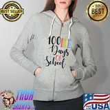 Top 100 Days of School Crayons T-Shirt Full Zip Hooded