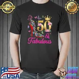 50 & Fabulous 50 Years Old 50th Bday Butterflies High Heels T-Shirt Unisex