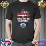 American Grown with Belizean Roots USA Flag Belize T- Unisex