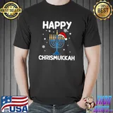 Awesome Happy Chrismukkah Santa Hat Menorah Christmas Hanukkah T- Unisex