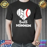 Ball MomMom Heart Funny Baseball Volleyball Mom T- Unisex