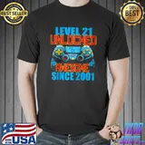 Best Level 21 Unlocked Awesome Since 2001 21th Birthday Gaming T-shirt