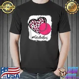 Bleached Softball Girl Vibes Pink Leopard Heart Messy Bun T-Shirt Unisex