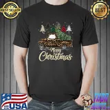 Buffalo Plaid Leopard Vintage Farm Truck Christmas Tree T-shirt