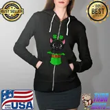 Cat St Patricks Day Leprechaun Shamrock Kitten Girls Boys T-Shirt Full Zip Hooded