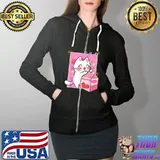 Cute Cat Lady Kawaii Cat Hugging Japanese Strawberry Milk T-Shirt Full Zip Hooded