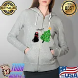 Funny Black Cat Pushing Christmas Tree Over Cat What T- Full Zip Hooded