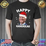 Funny Joe Biden Santa Hat Happy Hanukkah Christmas T- Unisex