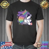Gay Astronaut with Rainbow Flag - Cute LGBTQ Pride Premium T-Shirt Unisex