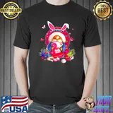 Gnome Hug Breast Cancer And Eggs Happy Easter Day Shirt Unisex