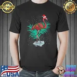 Hawaii Summer Tropical Xmas Pink Flamingo Christmas In July T-shirt