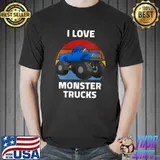 I Love Monster Trucks Kids Adult Cool Vintage Monster Truck T-Shirt Unisex