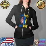 I Stand With Ukraine Flag American Flag T-Shirt Full Zip Hooded