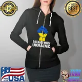 I Stand With Ukraine Shirt Ukrainian Flag T-Shirt Full Zip Hooded