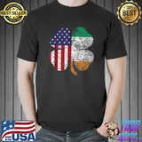 Irish American Flag Vintage Shamrock St Patricks Day T- Unisex